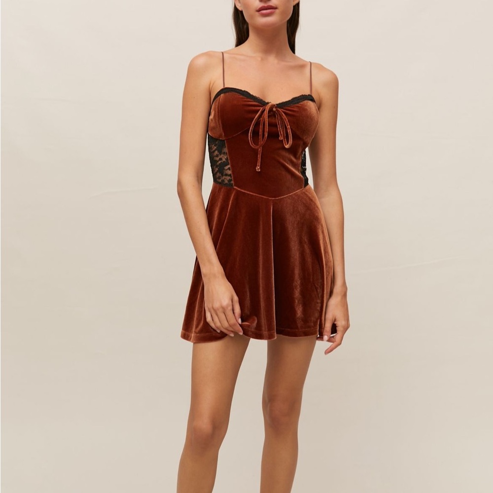 Urban Outfitters Faith Velvet Slip Dress in Chocolate
